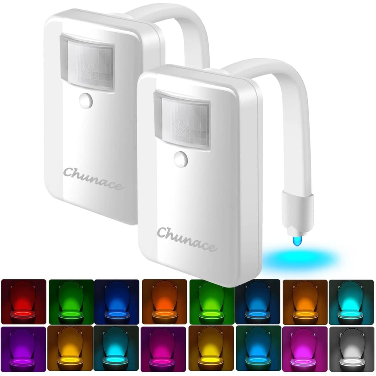 Chunace motion-sensor toilet night light glowing blue