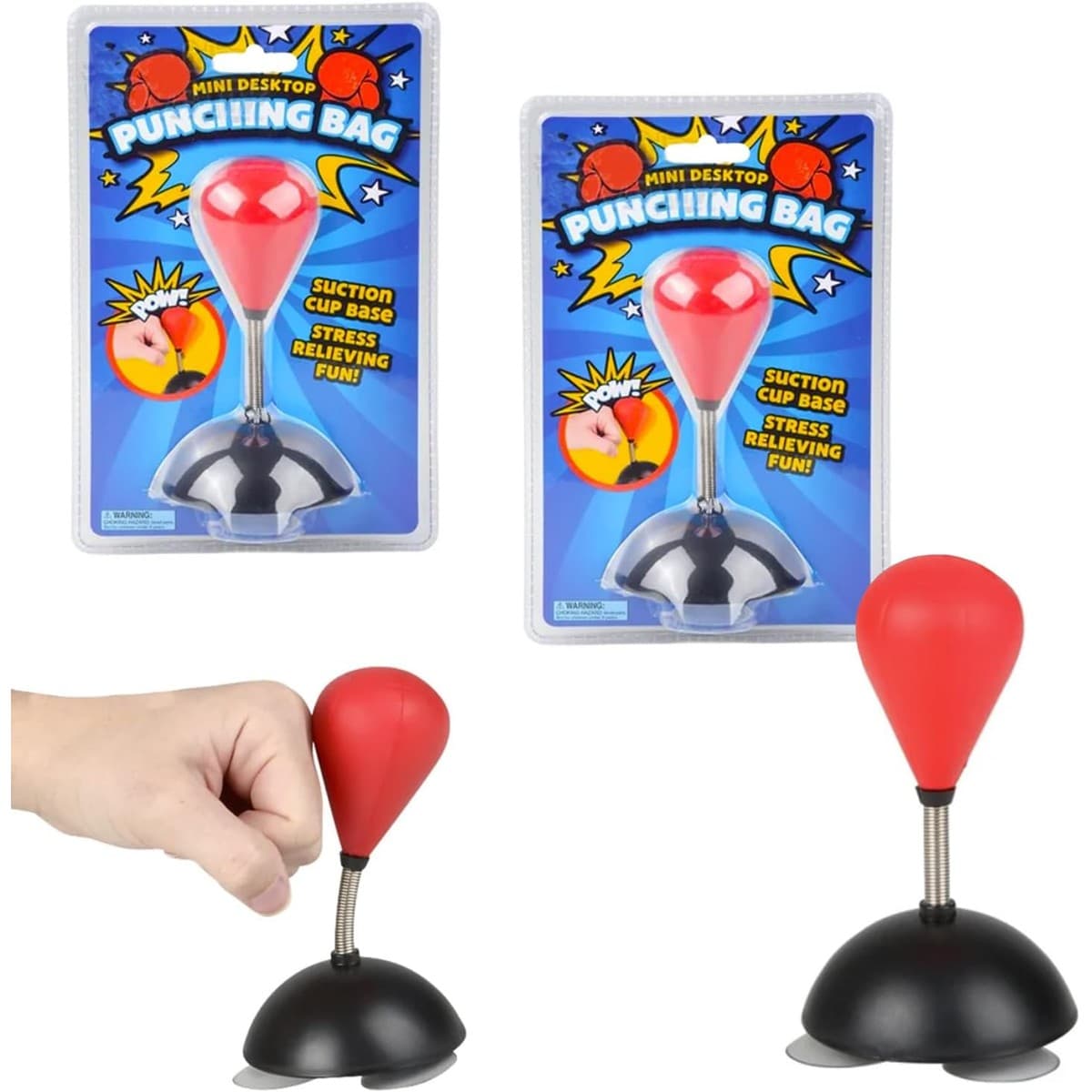 Red miniature punching bag mounted on a desktop