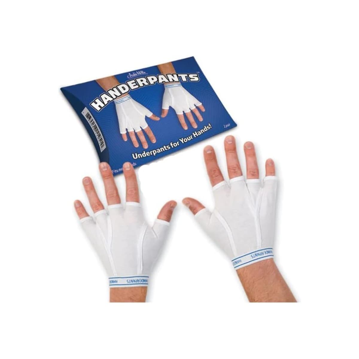 White Handerpants novelty underpants worn as fingerless gloves