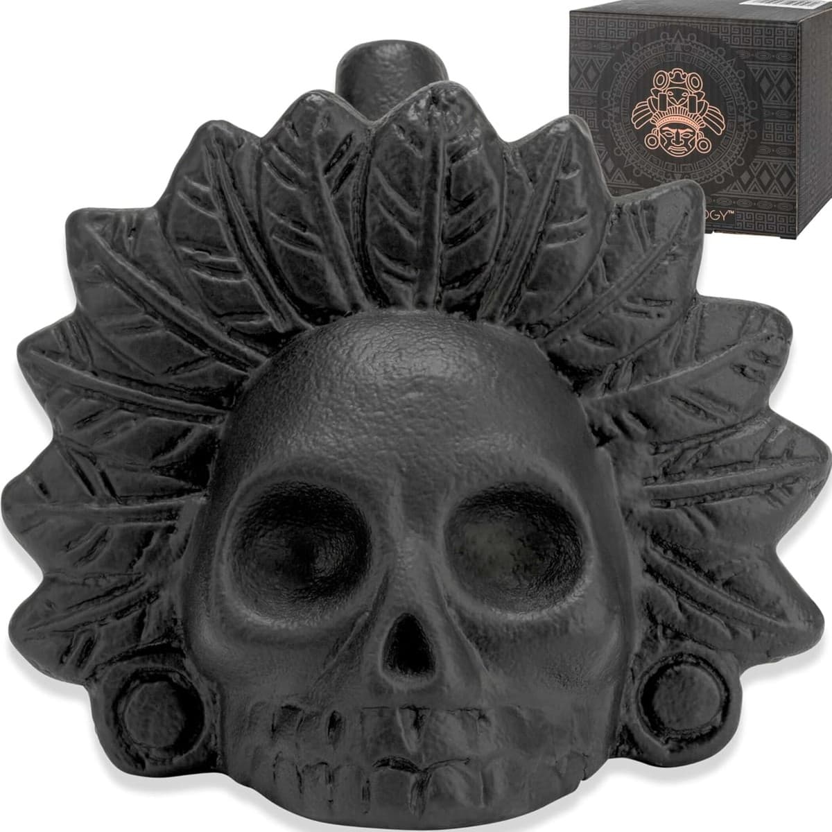 Black skull-shaped ARKAEOLOGY Aztec death whistle