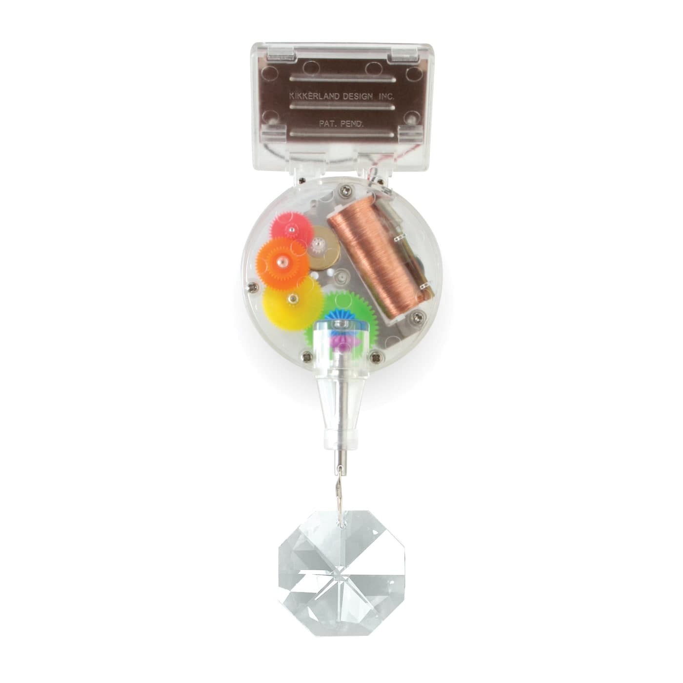 Clear Kikkerland Solar RainbowMaker with colorful gears and hanging crystal