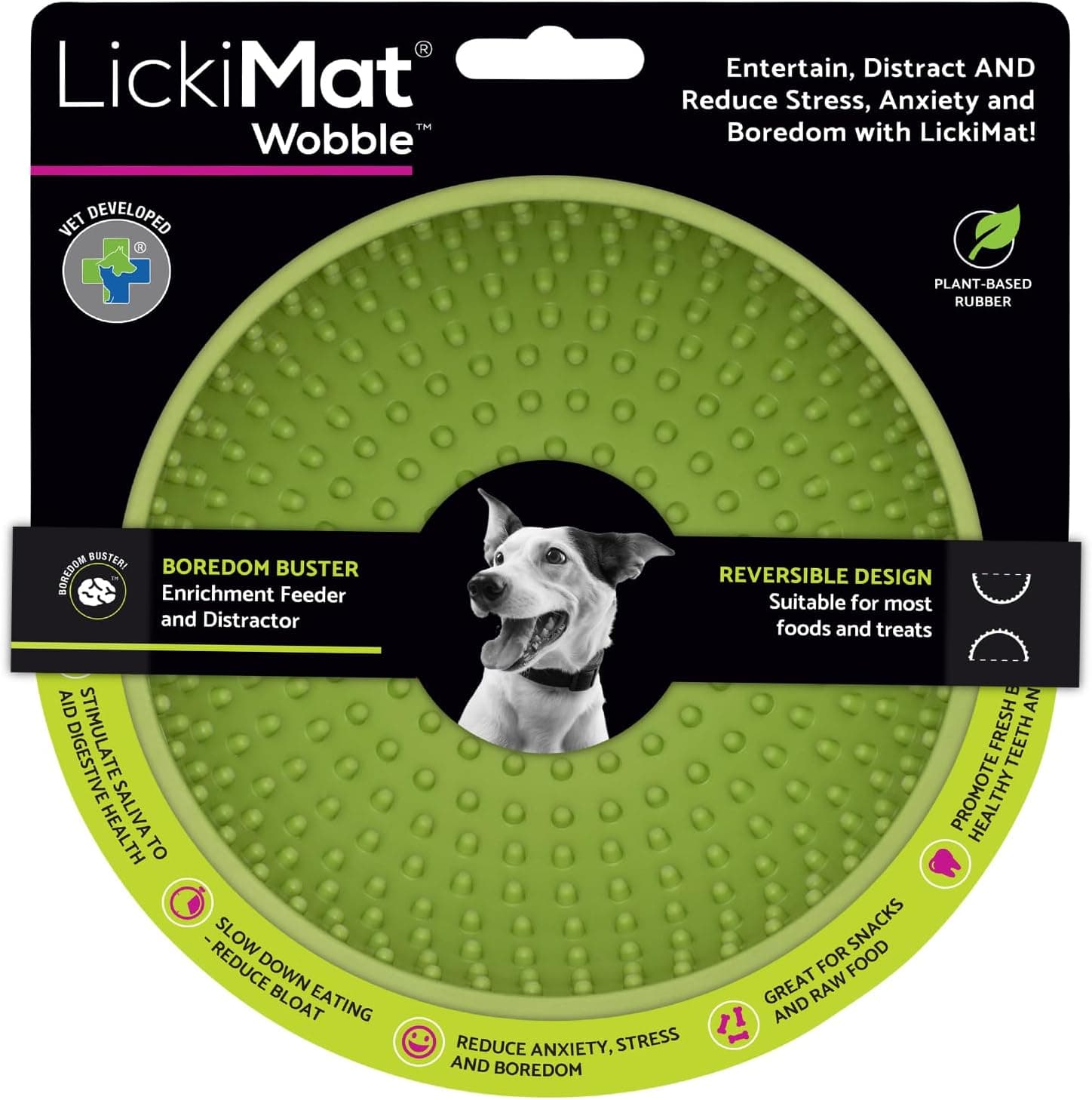 Green LickiMat Wobble textured slow-feeder bowl for dogs