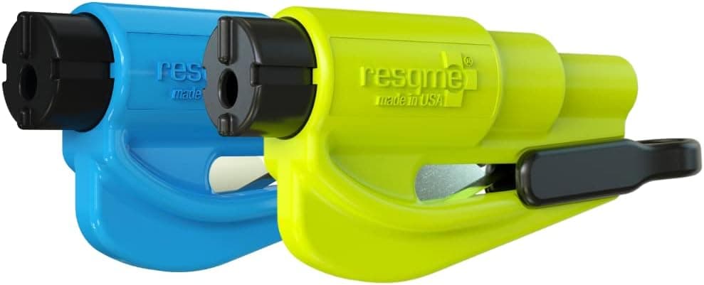 Pair of compact resqme emergency car escape tools with key rings