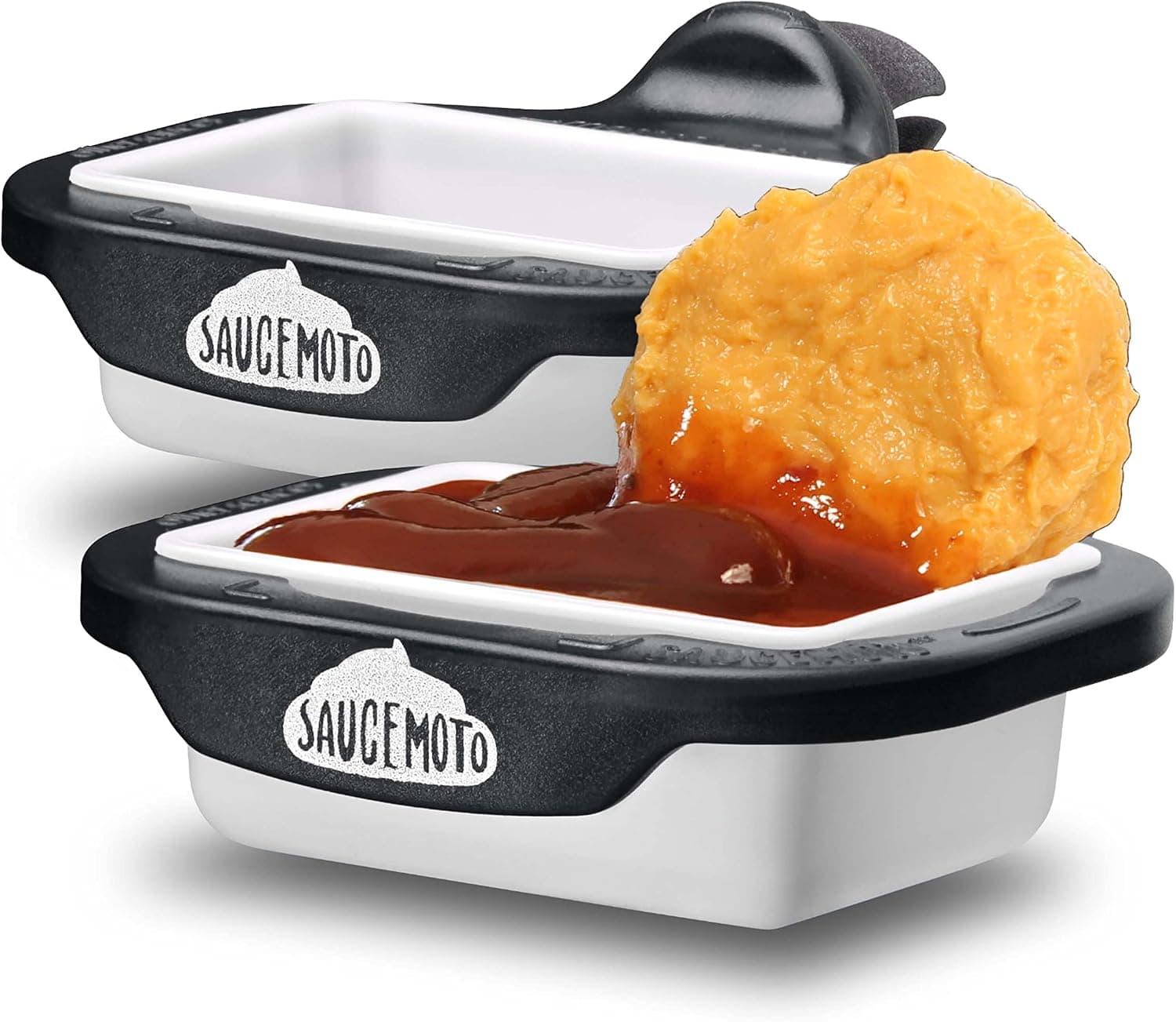 Black Saucemoto dipping-sauce clip attached to a car air vent