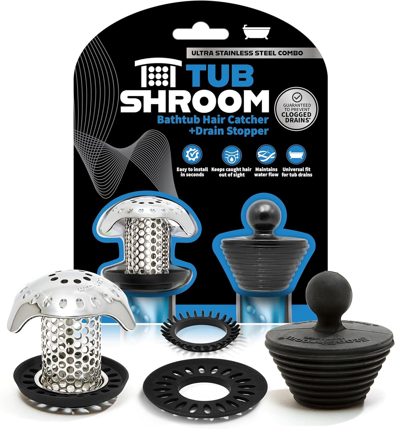 Stainless-steel TubShroom Ultra bathtub drain hair catcher