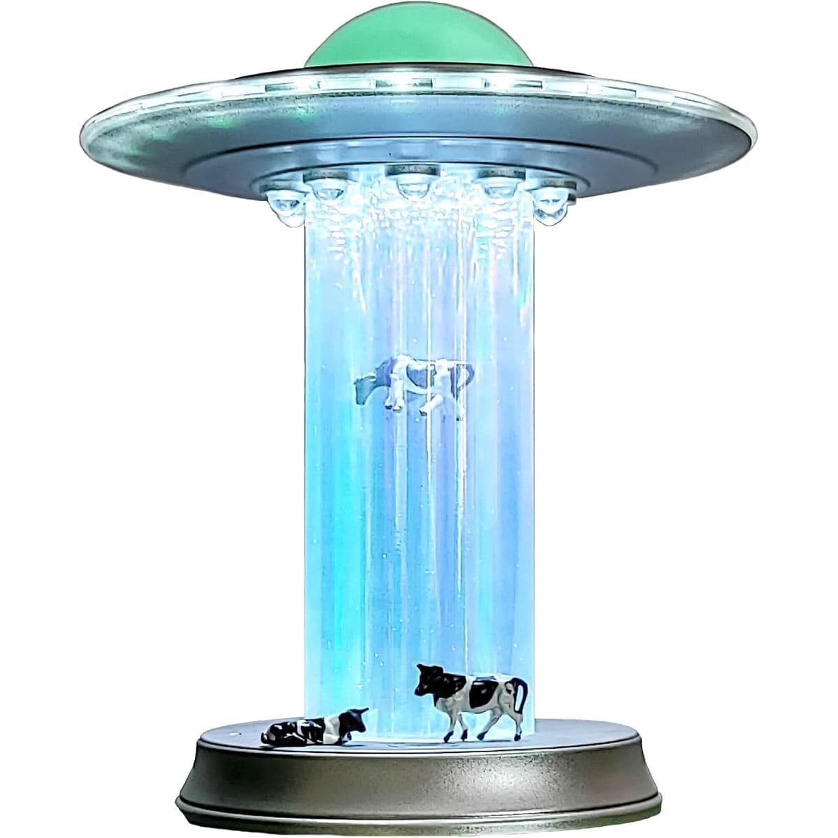WAN TAI UFO lamp abducting a miniature cow in a glowing beam