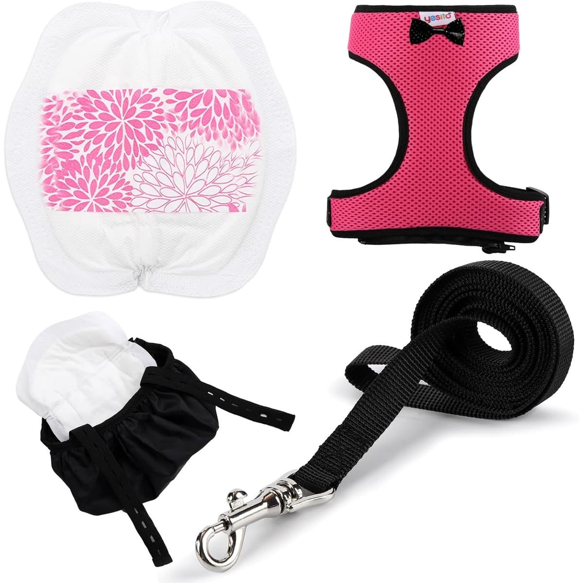 Pink Yesito chicken harness diaper with matching leash